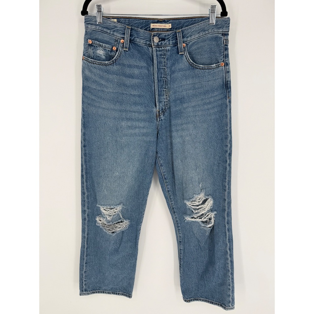 LEVI'S RIBCAGE STRAIGHT ANKLE JEANS‎ DISTRESSED SIZE 31 CASUAL DISTRESSED DENIM